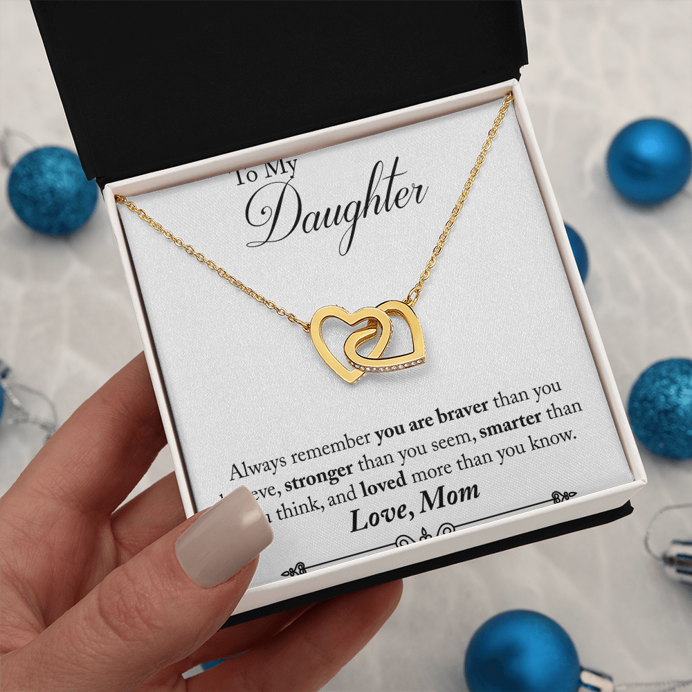 To My Daughter – Braver Than You Believe - Interlocking Hearts Necklace