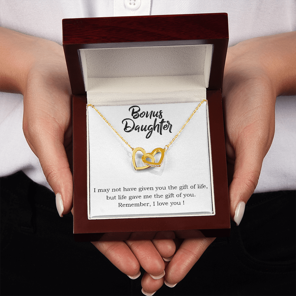 To My Bonus Daughter – Gift of Life - Interlocking Hearts Necklace