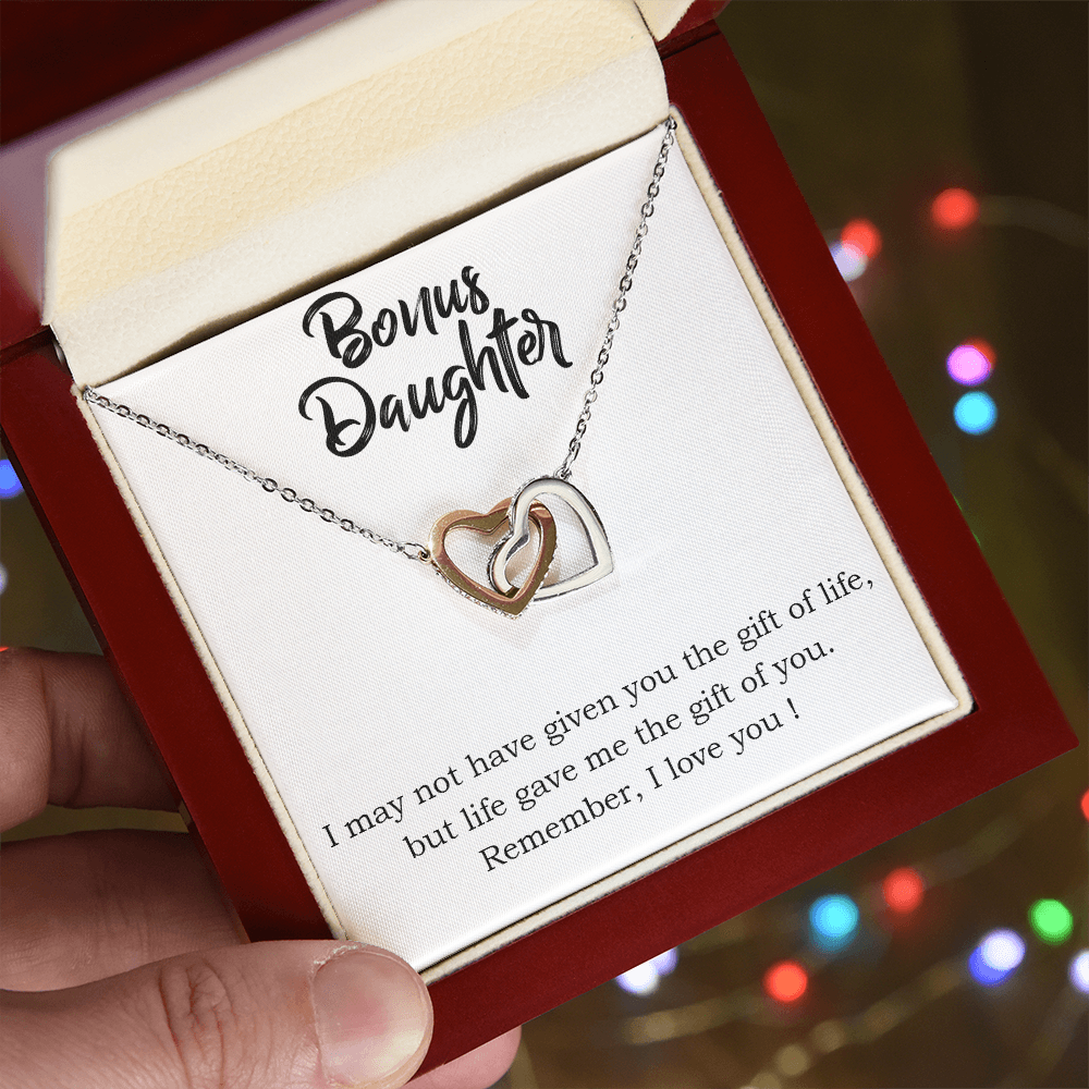 To My Bonus Daughter – Gift of Life - Interlocking Hearts Necklace