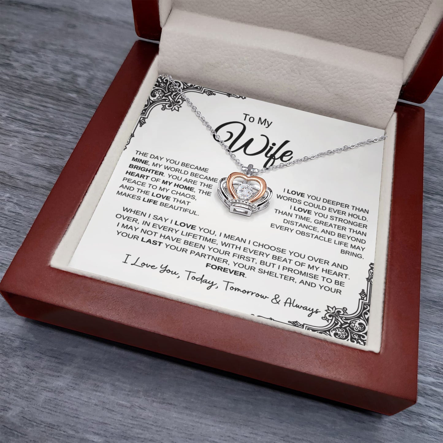 To My Wife | My Forever Queen – Crown Pendant Necklace