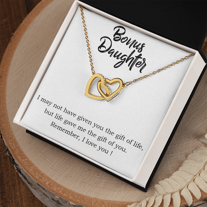 To My Bonus Daughter – Gift of Life - Interlocking Hearts Necklace