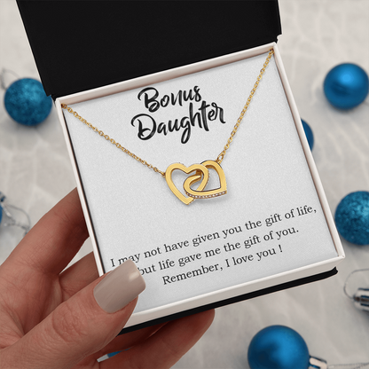 To My Bonus Daughter – Gift of Life - Interlocking Hearts Necklace
