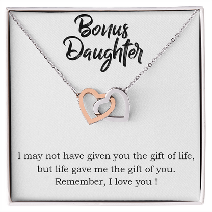 To My Bonus Daughter – Gift of Life - Interlocking Hearts Necklace