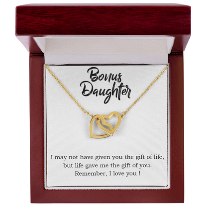 To My Bonus Daughter – Gift of Life - Interlocking Hearts Necklace