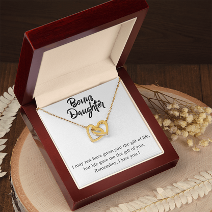 To My Bonus Daughter – Gift of Life - Interlocking Hearts Necklace